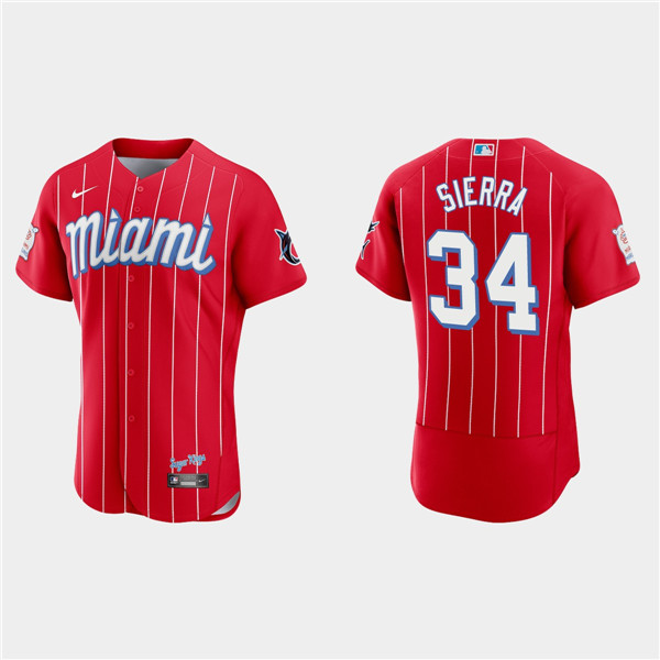 Men's Miami Marlins #34 Magneuris Sierra 2021 Red City Connect Flex Base Stitched Jersey